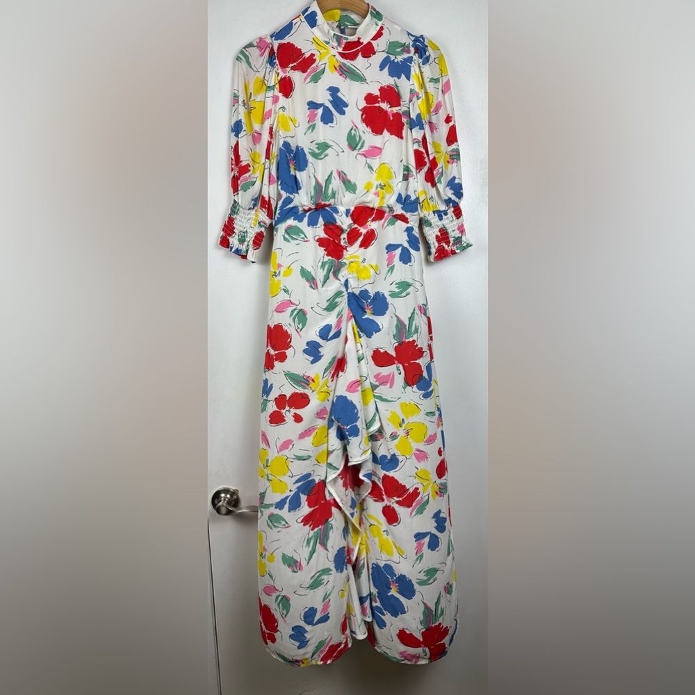 NWT RIXO x Target Mock Neck Maxi Dress Sz 0 Floral Puff Sleeve Cascade Ruffle